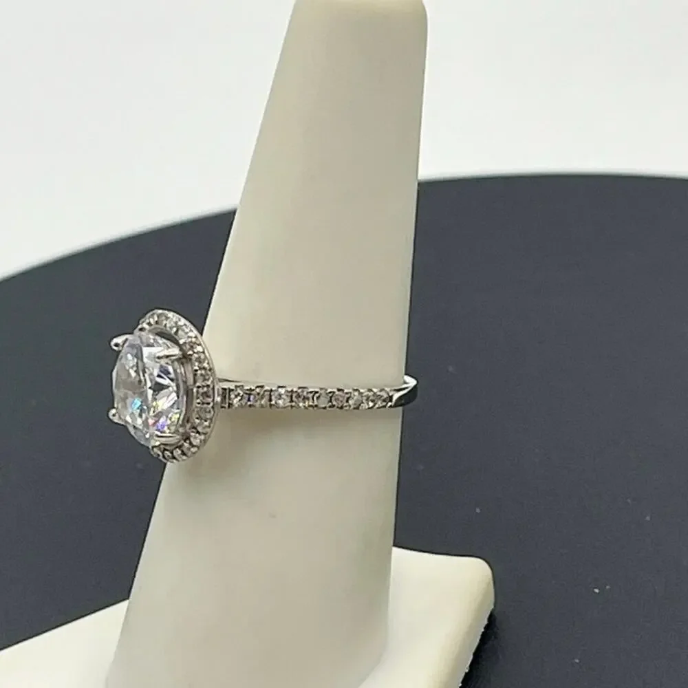 IBB 925‎ Silver Sparkling Cubic Zirconia Halo Solitaire Accent Ring Sz 7.5